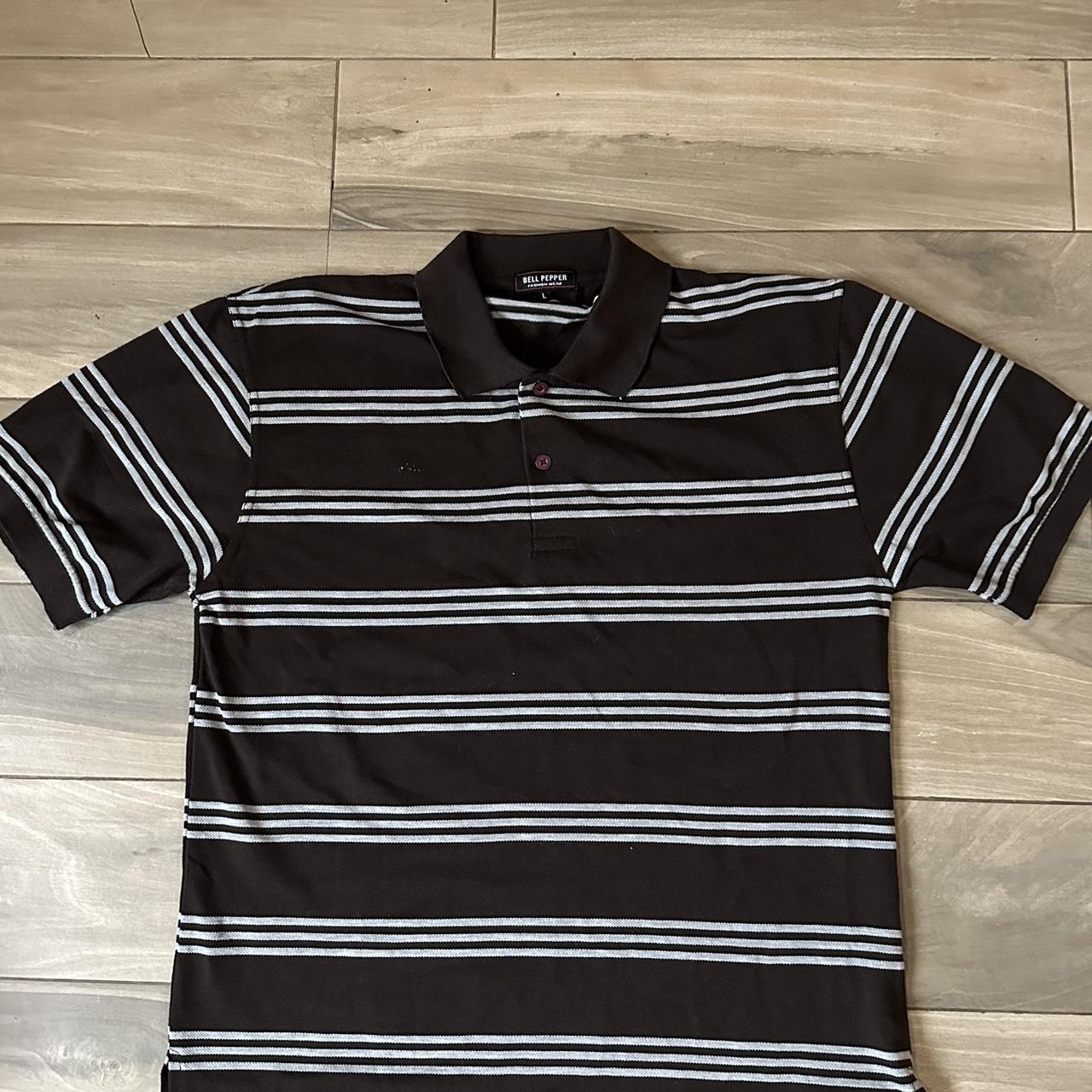 Men’s Large Brown Striped Polo Shirt Size L. Ship... - Depop