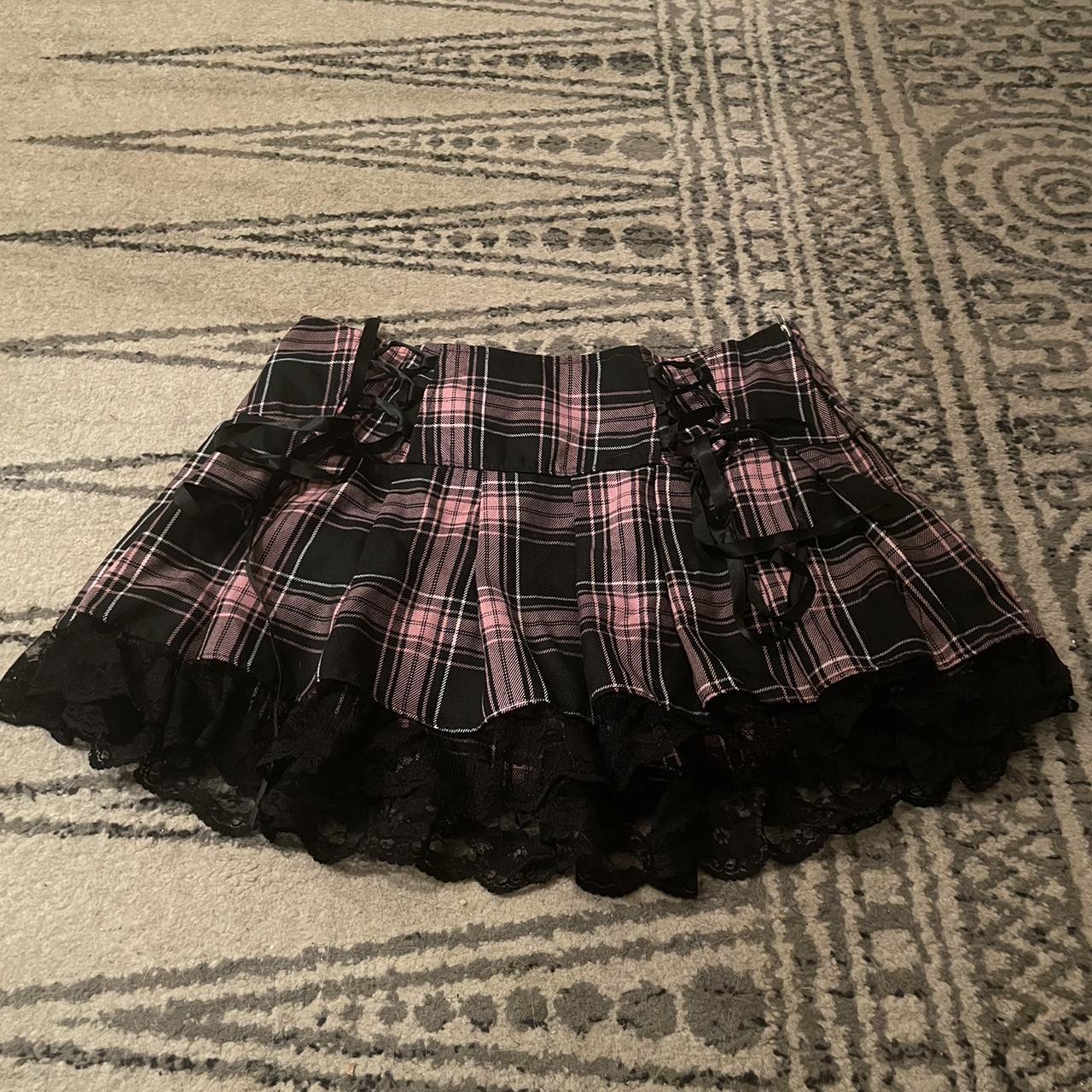 dolls kill pink and black pleated skirt please feel... Depop