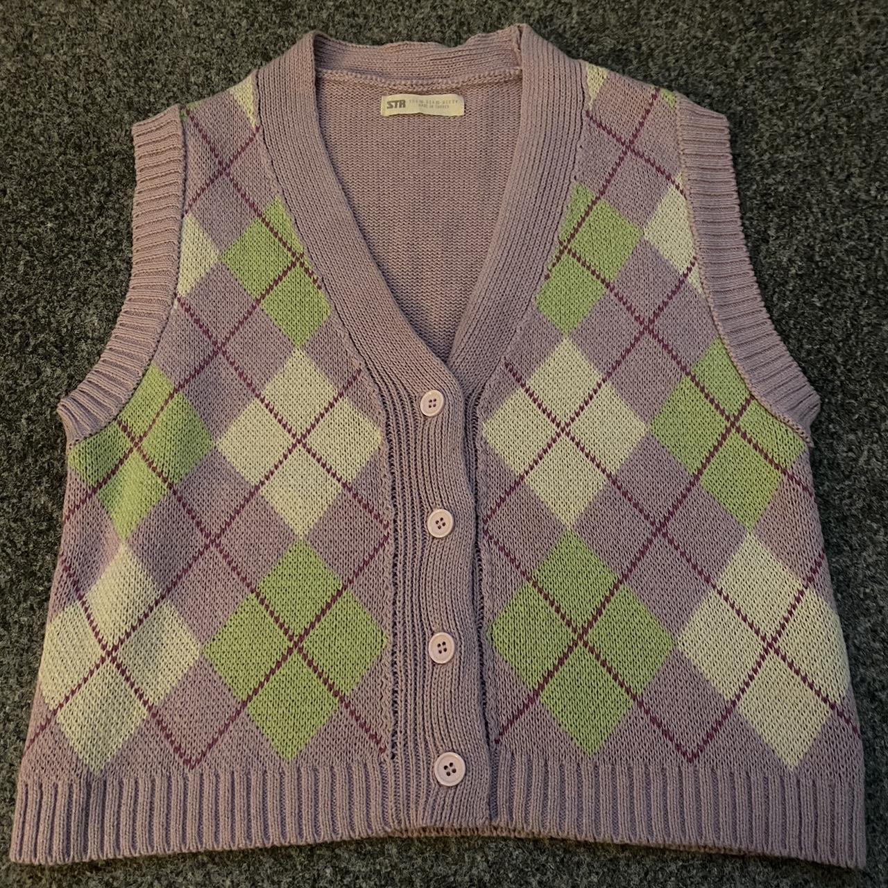 Purple and green checked, light weight , cropped ,... - Depop