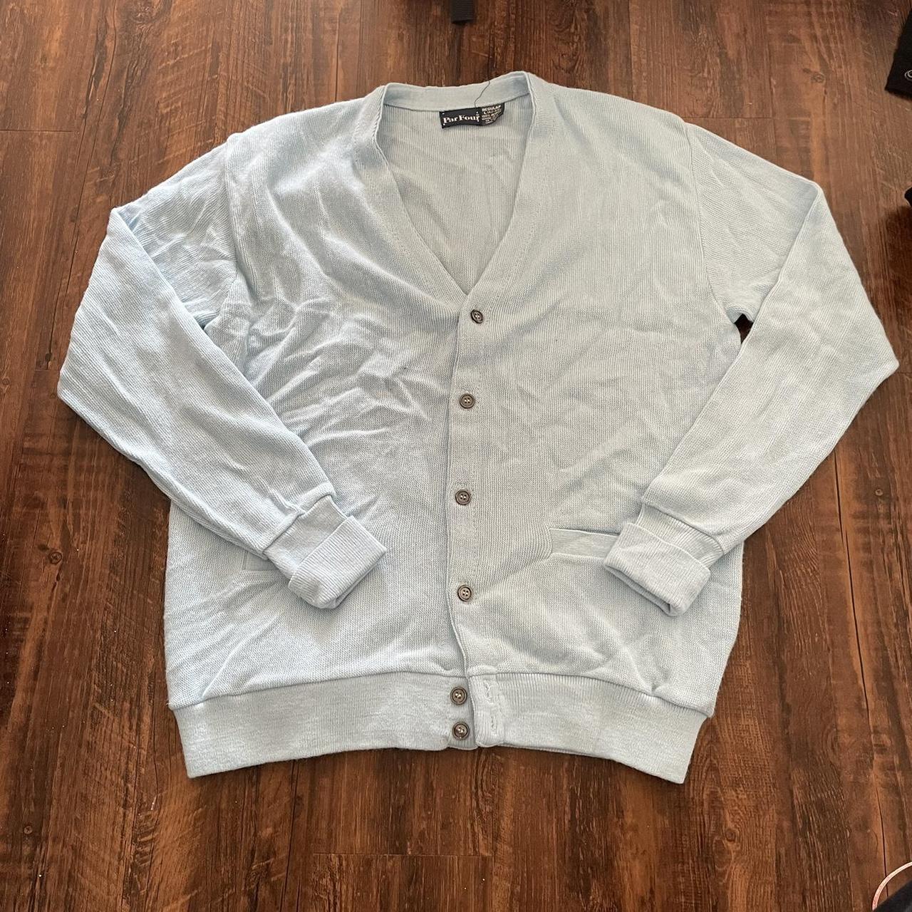 Vintage 80s baby blue cardigan sweater USA... Depop