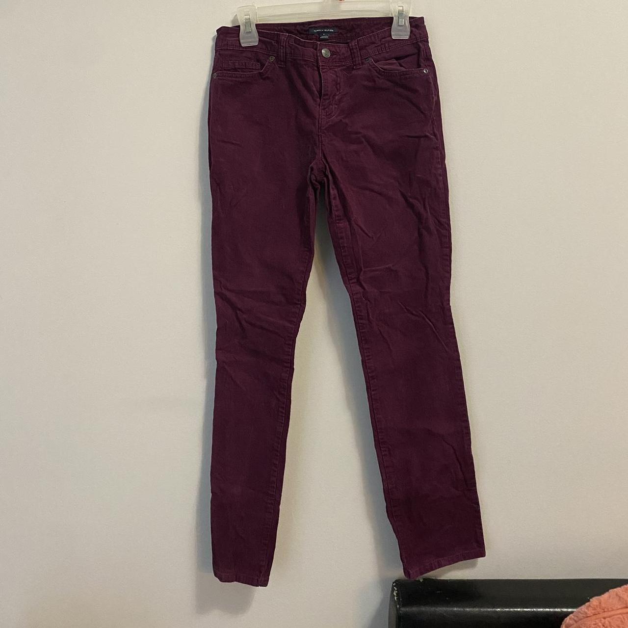 Tommy Hilfiger corduroy straight leg pants Maroon... - Depop