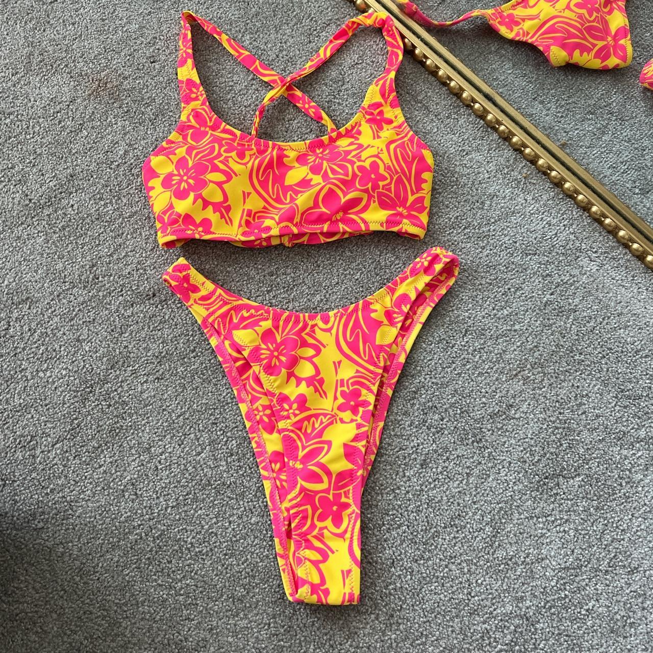 Kulani Kinis Women's Pink and Yellow Swimsuitonepiece Depop