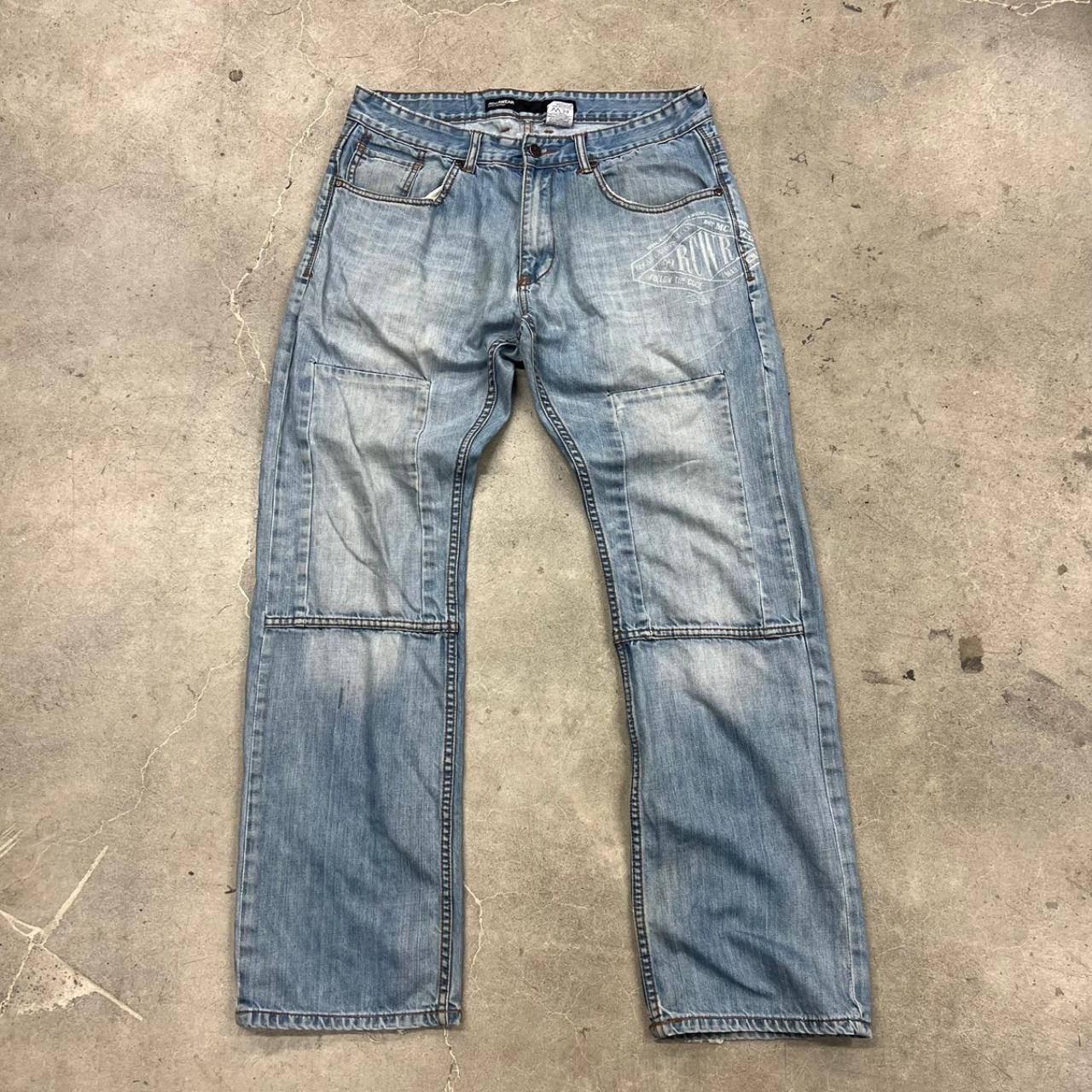 Rocawear boot cut jeans patch print faded y2k loose - Depop