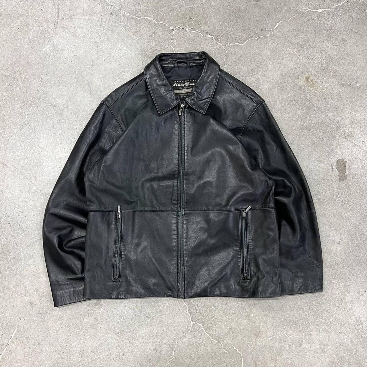 Vintage Eddie Bauer leather jacket zip up 90s y2k... - Depop