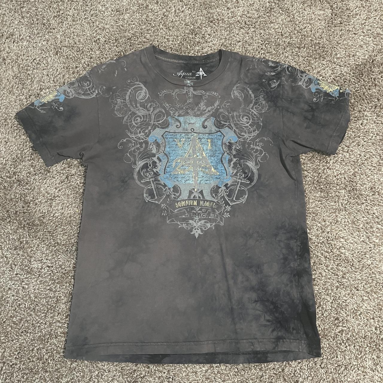 Affliction Men's Grey and Blue T-shirt | Depop