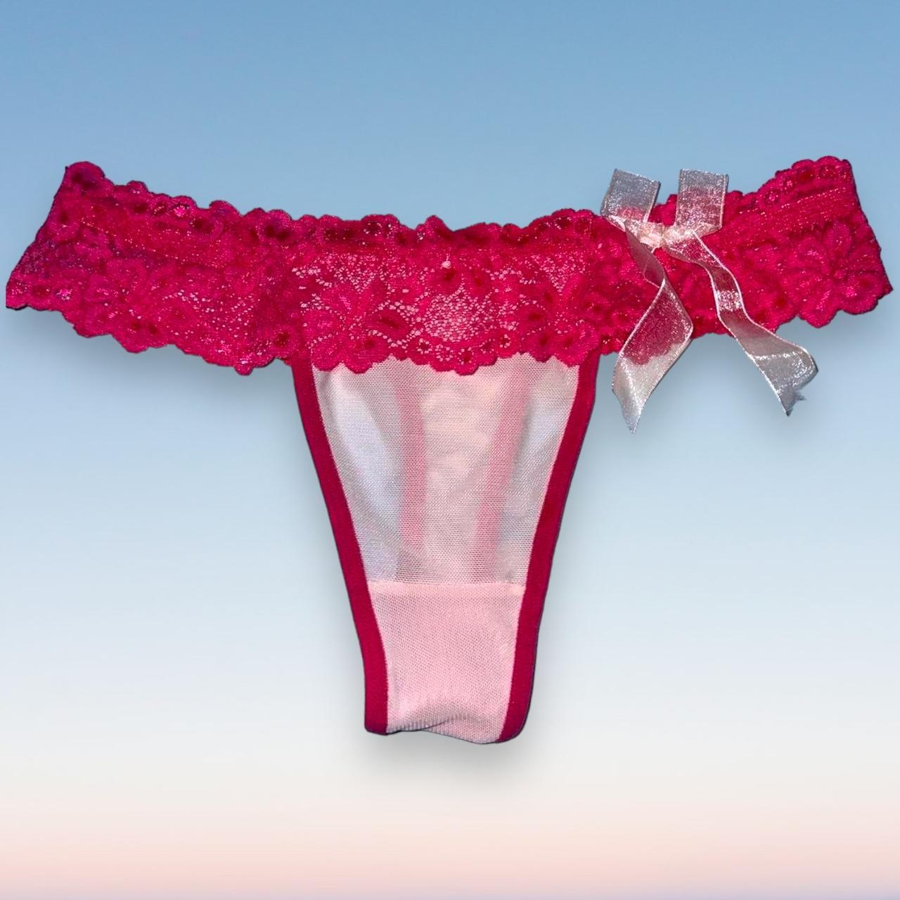 Y2K Pink Sheer Lace Thong Panty - pastel pink and... - Depop