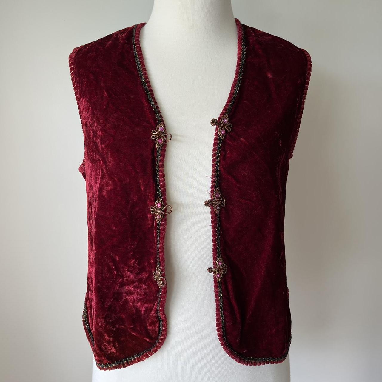 Red velvet vest Functional ties at front SizeNo... Depop