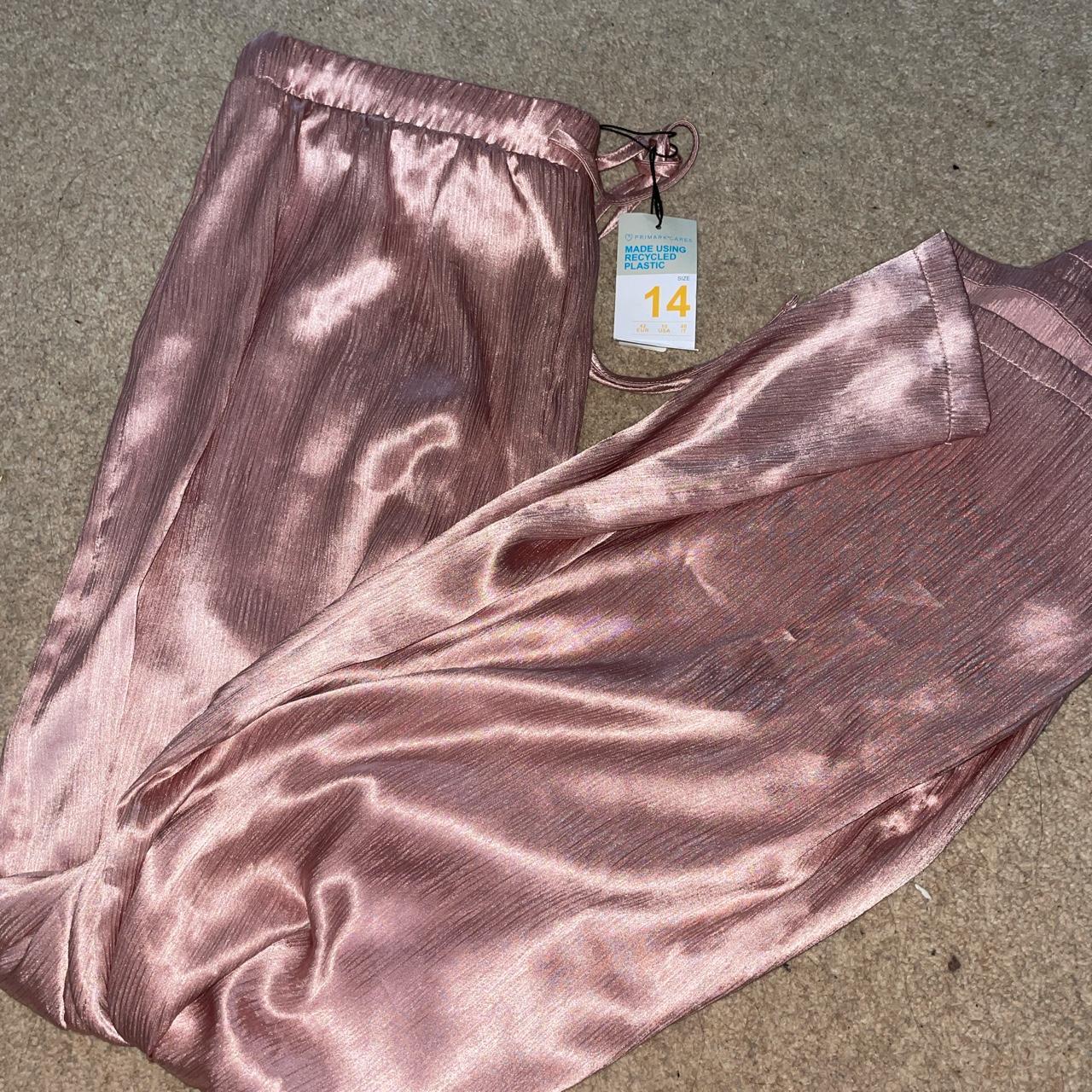 Primark high waist pink satin wide leg... - Depop