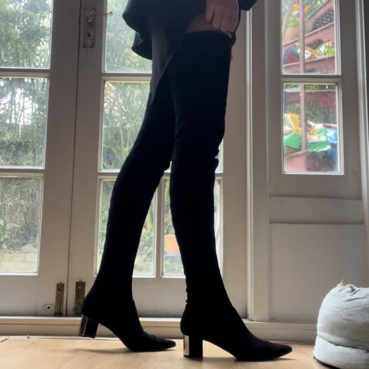 Stunning pair of black thigh high suede boots from. Depop