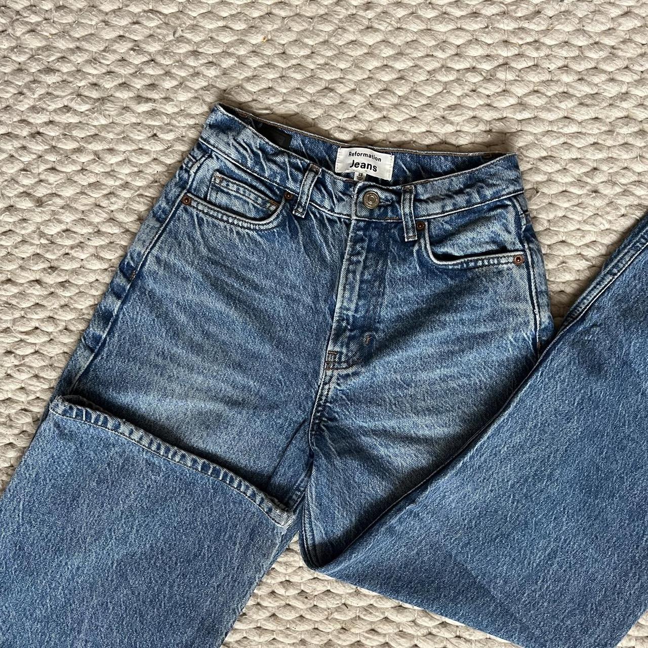 Reformation high rise Cary wide leg jeans in blue... - Depop
