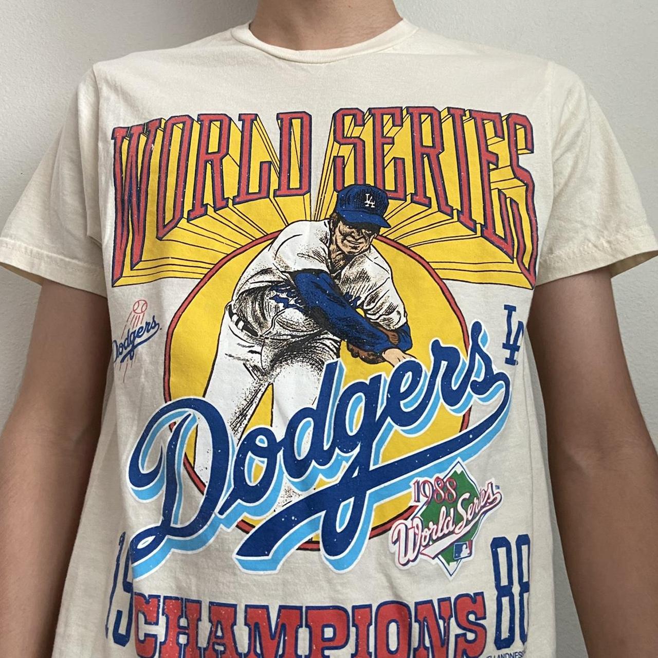 MLB Dodgers Championship Graphics Cream Tee Shirt... - Depop