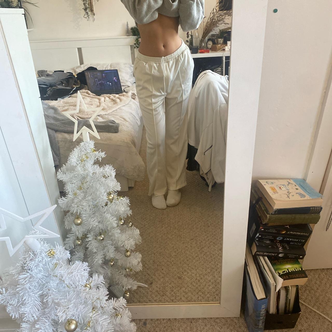 White drawstring flared /straight leg trousers Not... - Depop