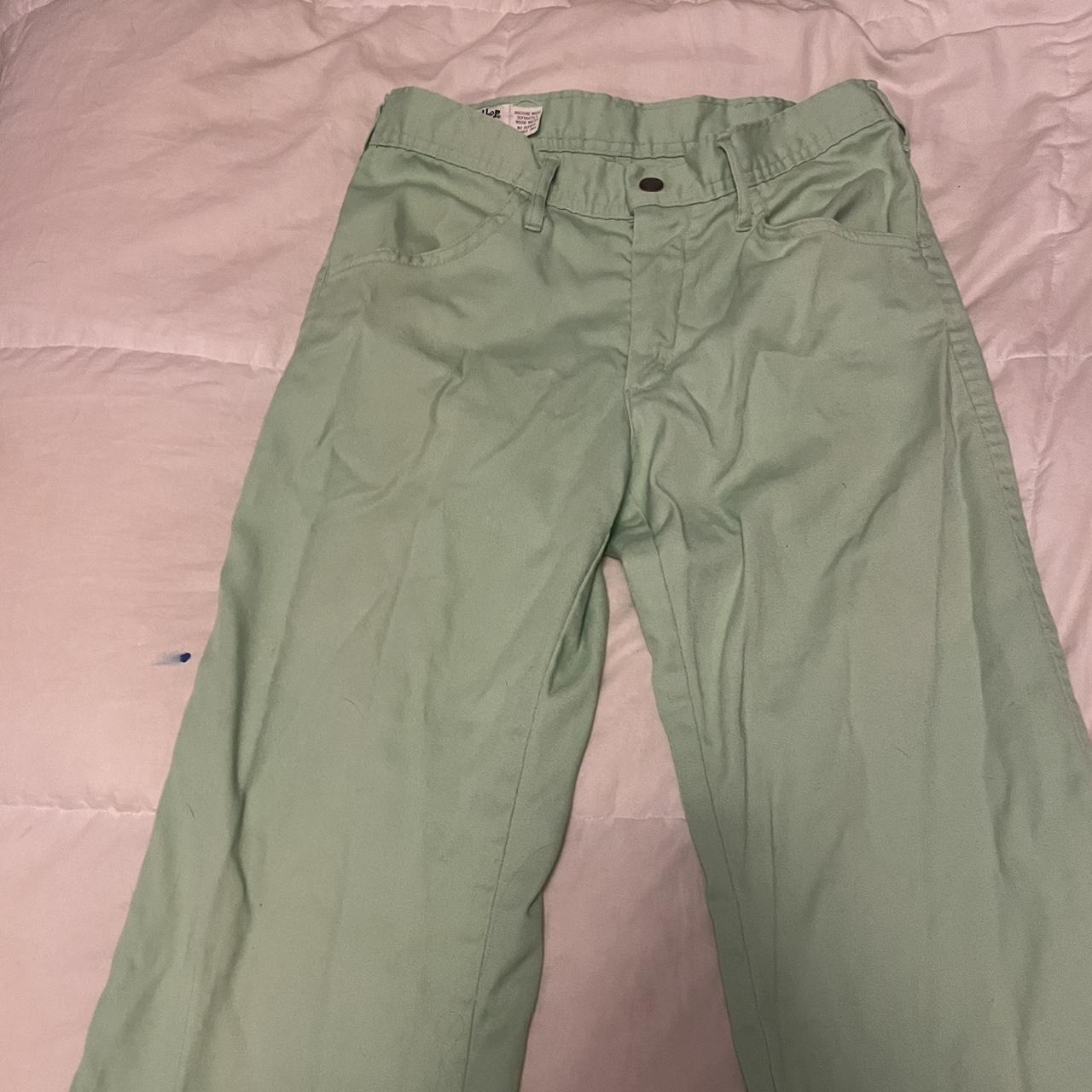 70s vintage mint green low rise/midrise flare pants... - Depop