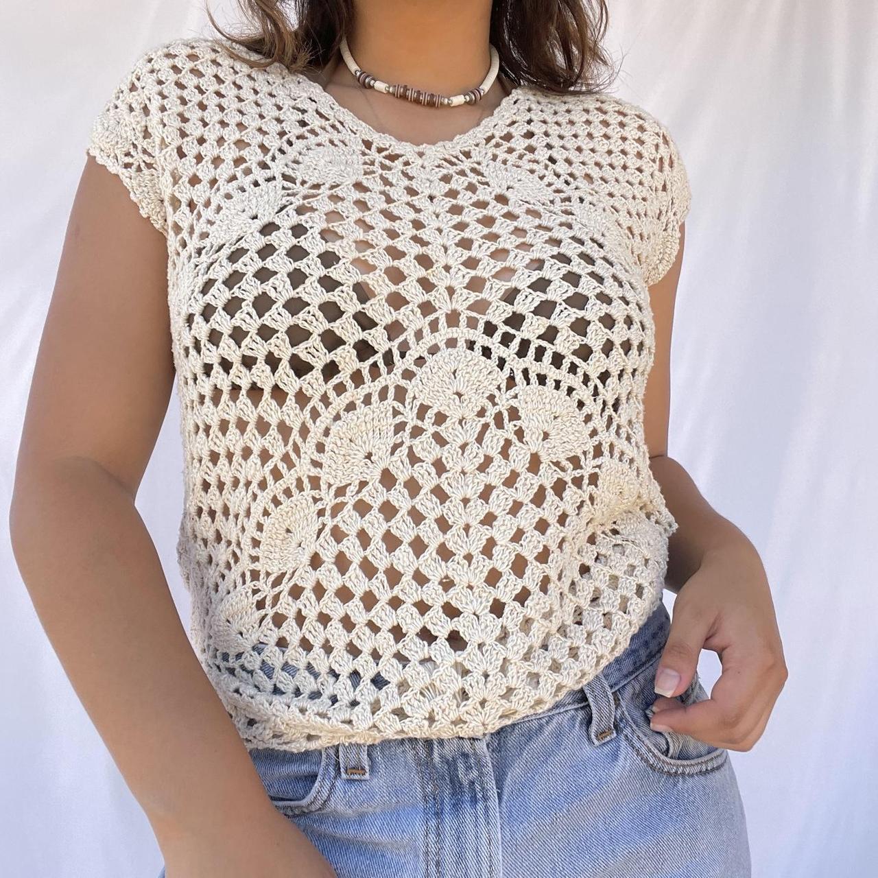 Handmade crochet summer top -doesn't have a tag,... - Depop