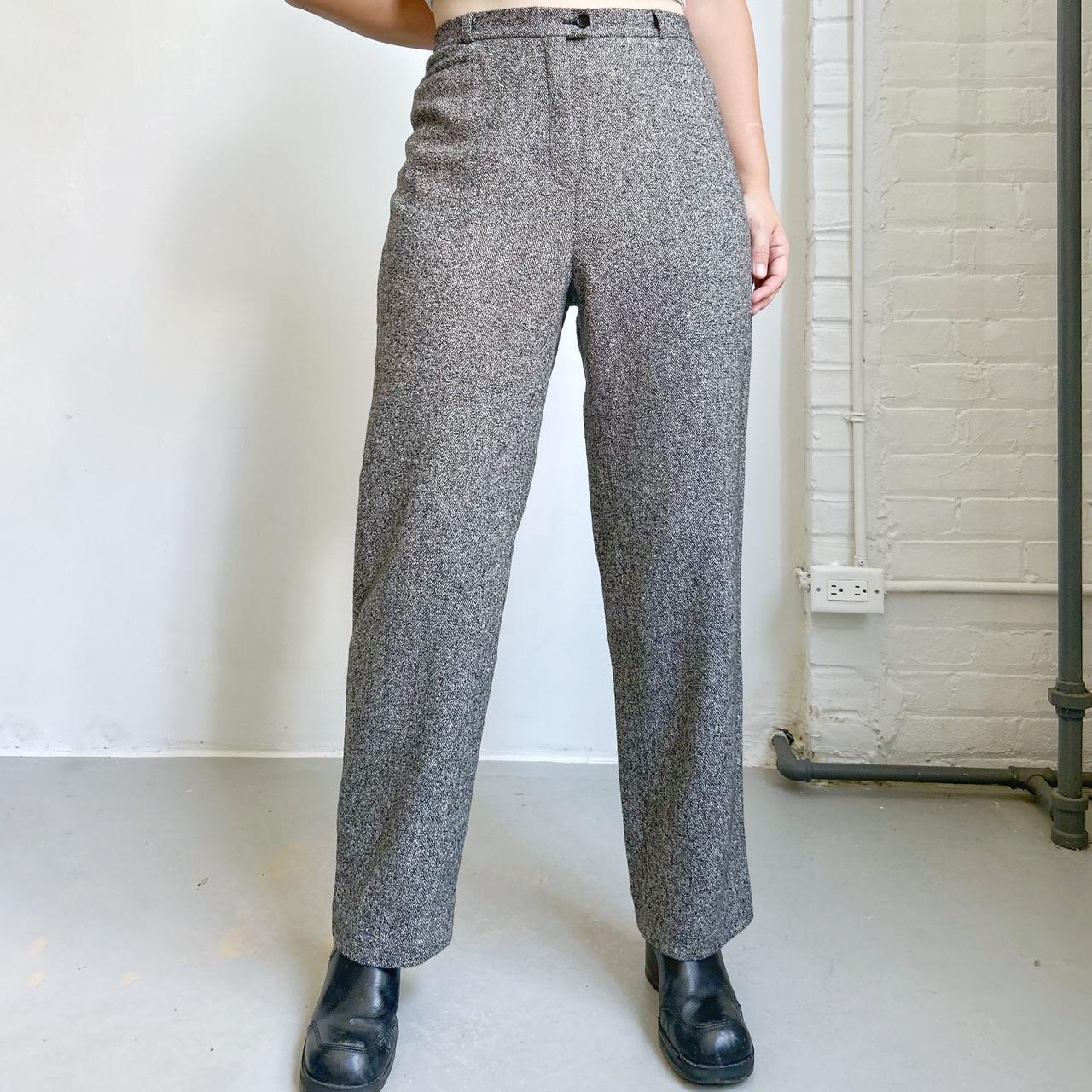 90s Vintage Highwaisted Wool Trousers, Grey Wool - Depop