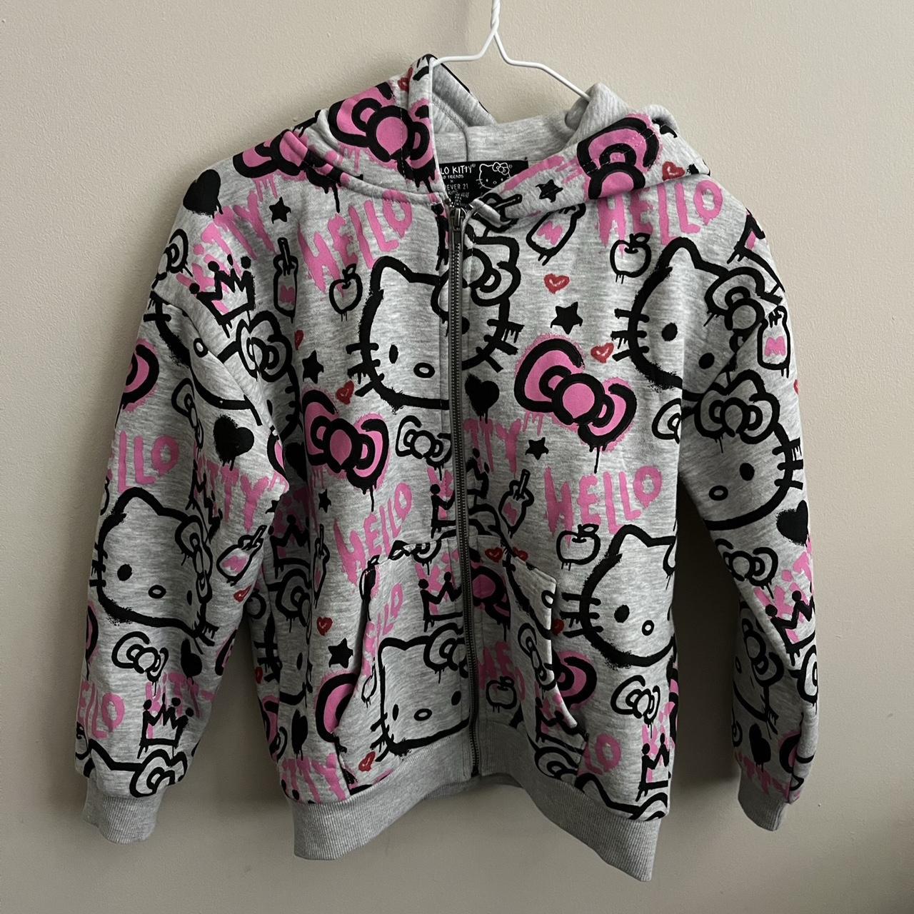 kids hello kitty all over print jacket with hood.... - Depop