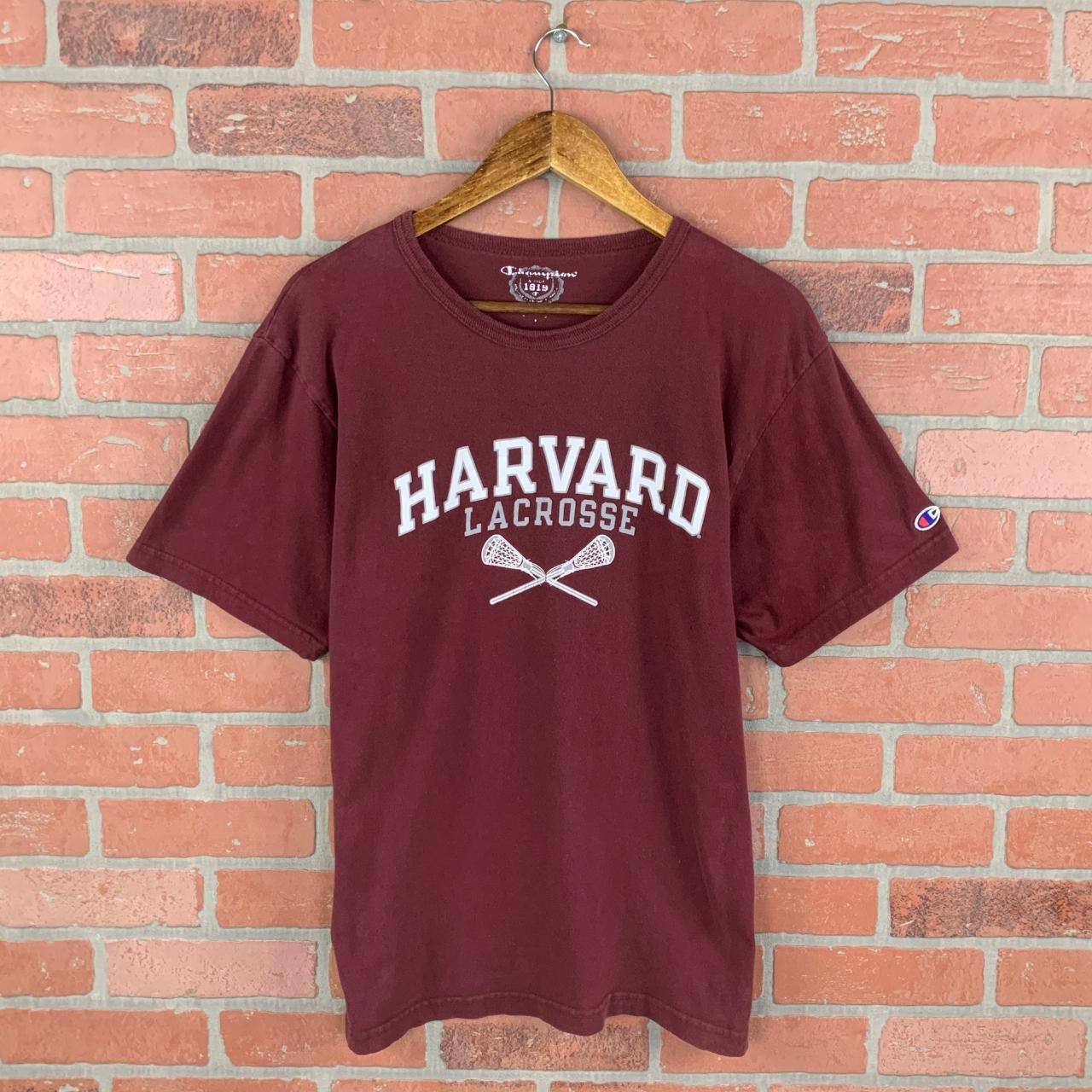 Champion Crimson Harvard Lacrosse Short Sleeve Logo... - Depop