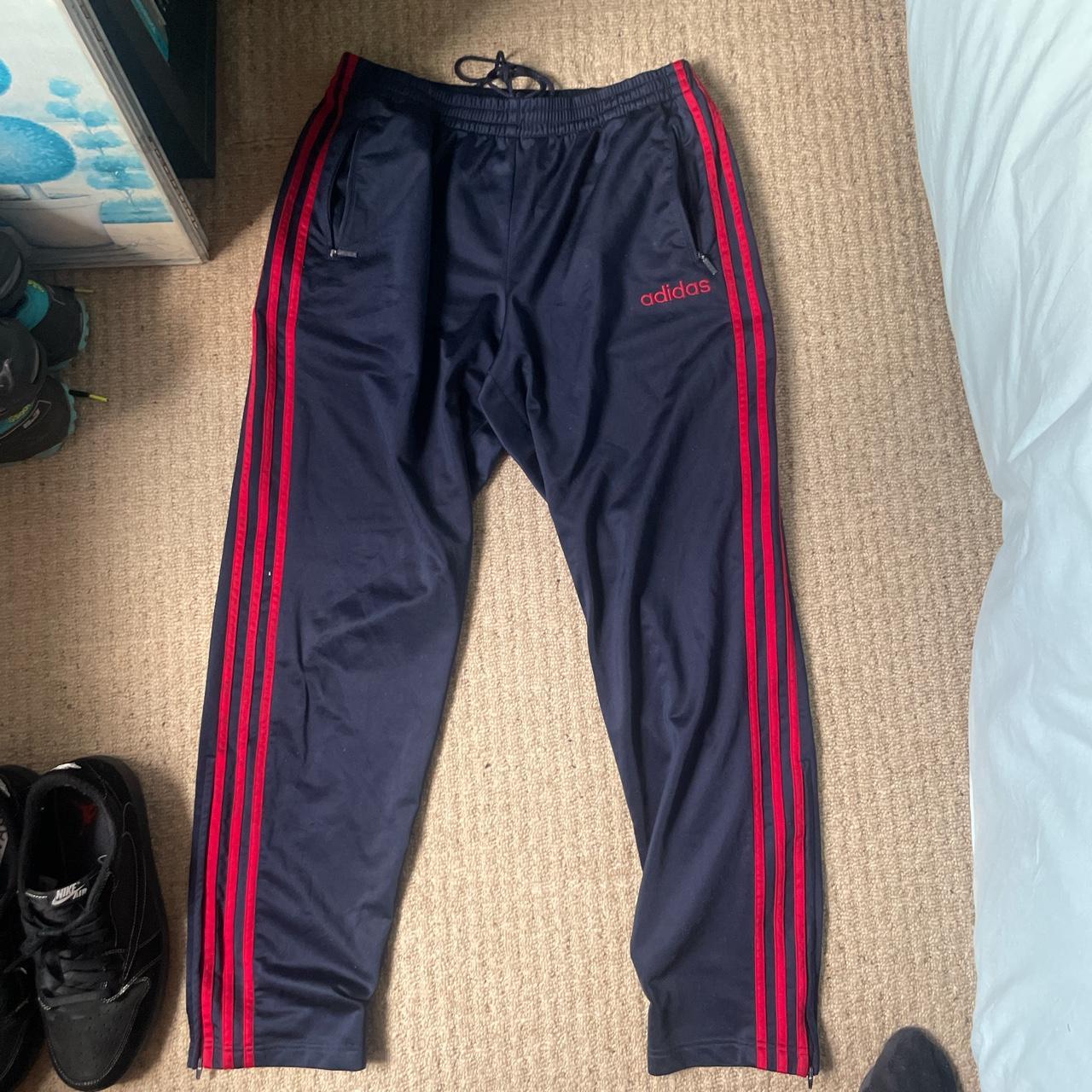 Adidas baggy 90s three stripe track pants size L red... Depop