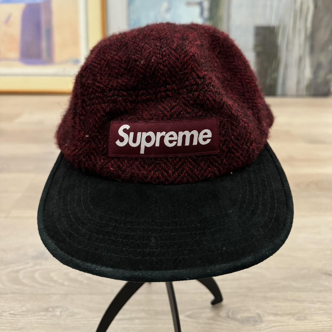 Supreme 2012 harris tweed box logo camp hat in red Depop