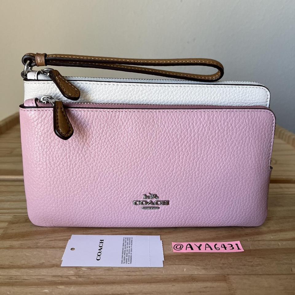 Coach double zip online wristlet pink