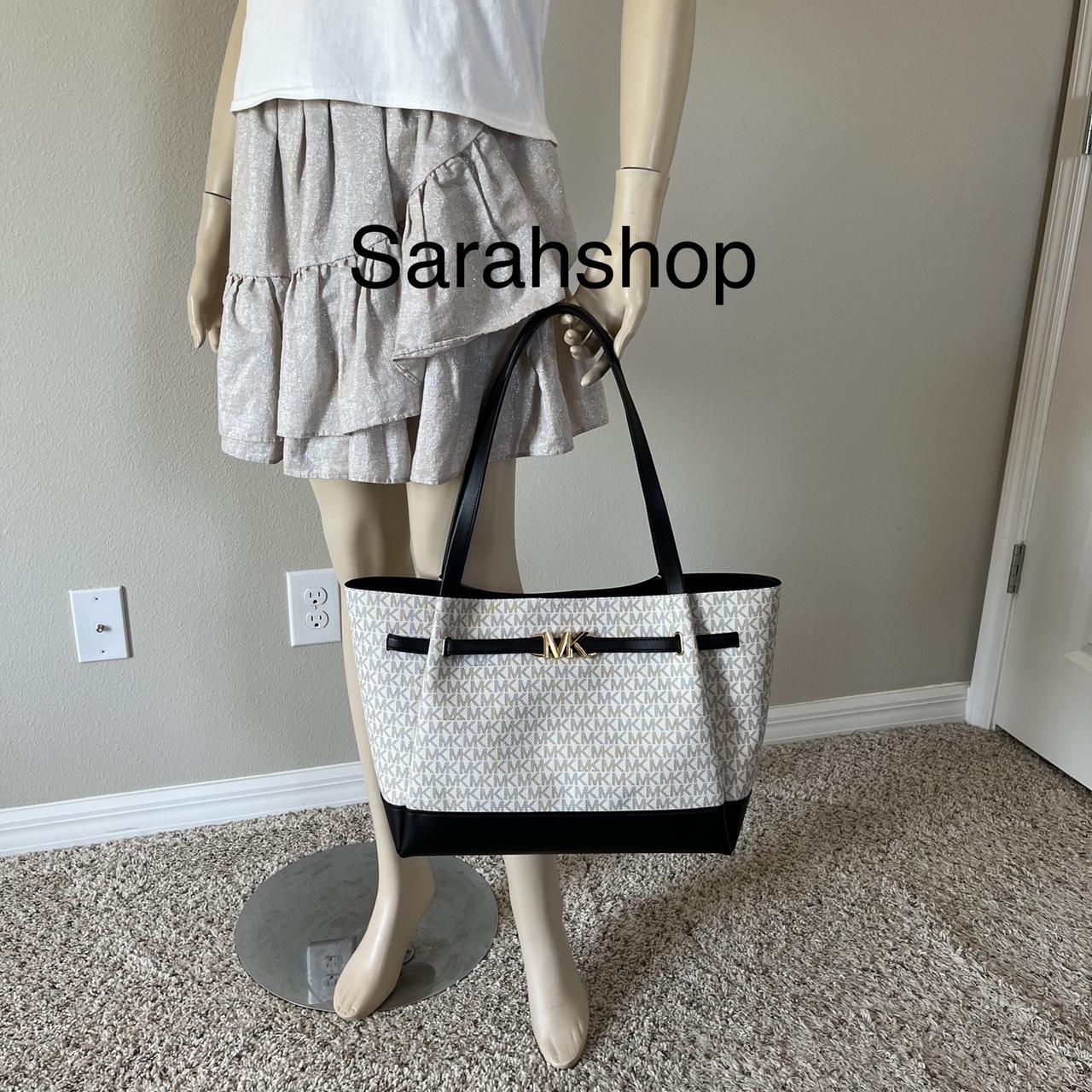 michael kors pink and white canvas tote bag. never - Depop