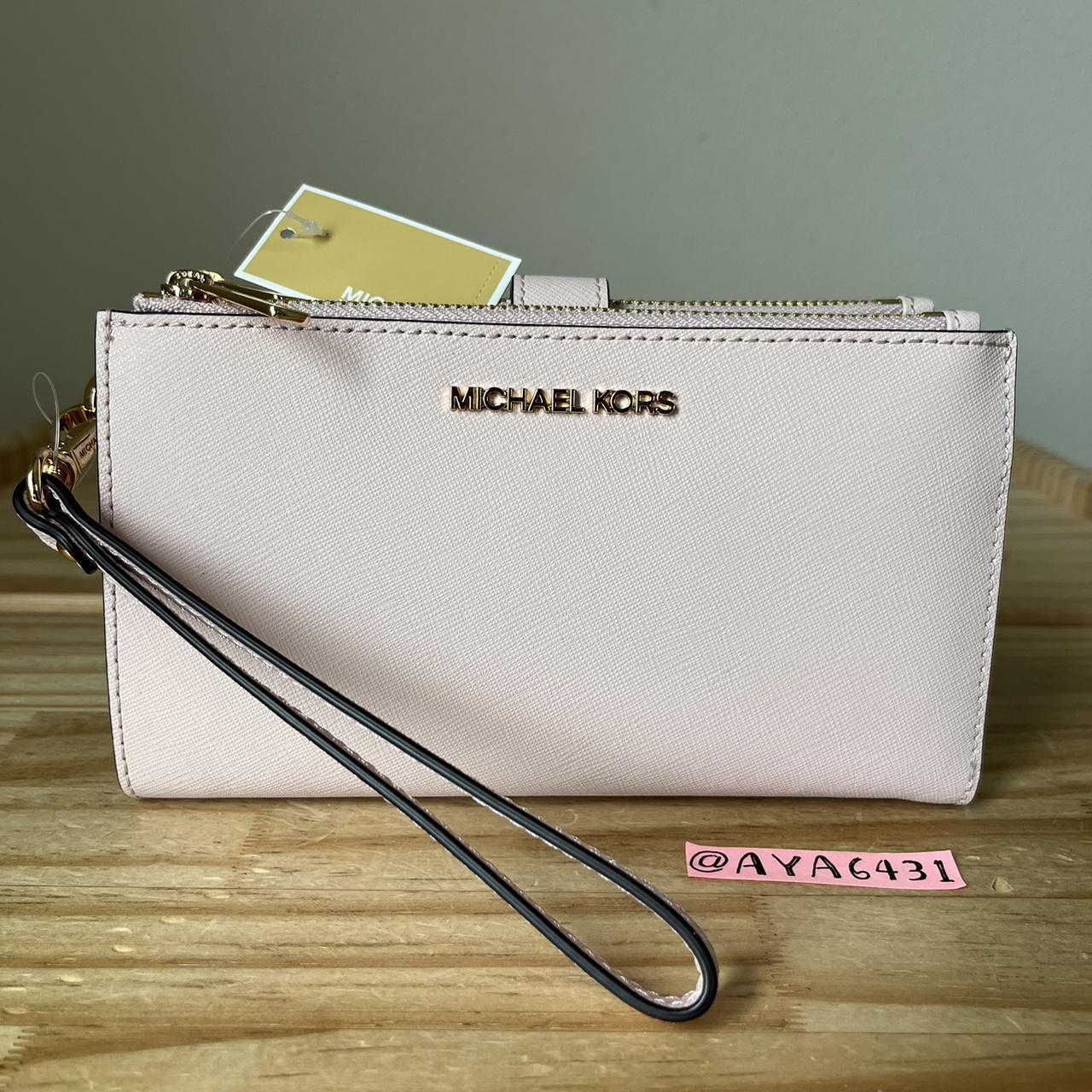NEW Michael Kors Pink Leather Jet Set Large Phone Wristlet Wallet – The  Resell Club