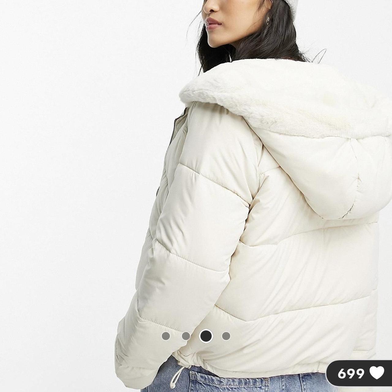 Hollister Hooded nylon puffer jacket in cream size... - Depop