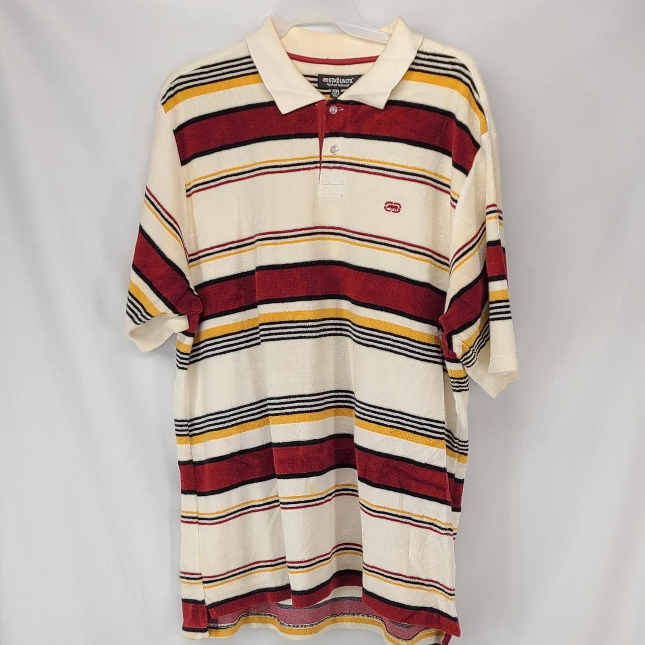 ECKO UNLIMITED POLO STRIPE TERRYCLOTH VINTAGE YELLOW... - Depop