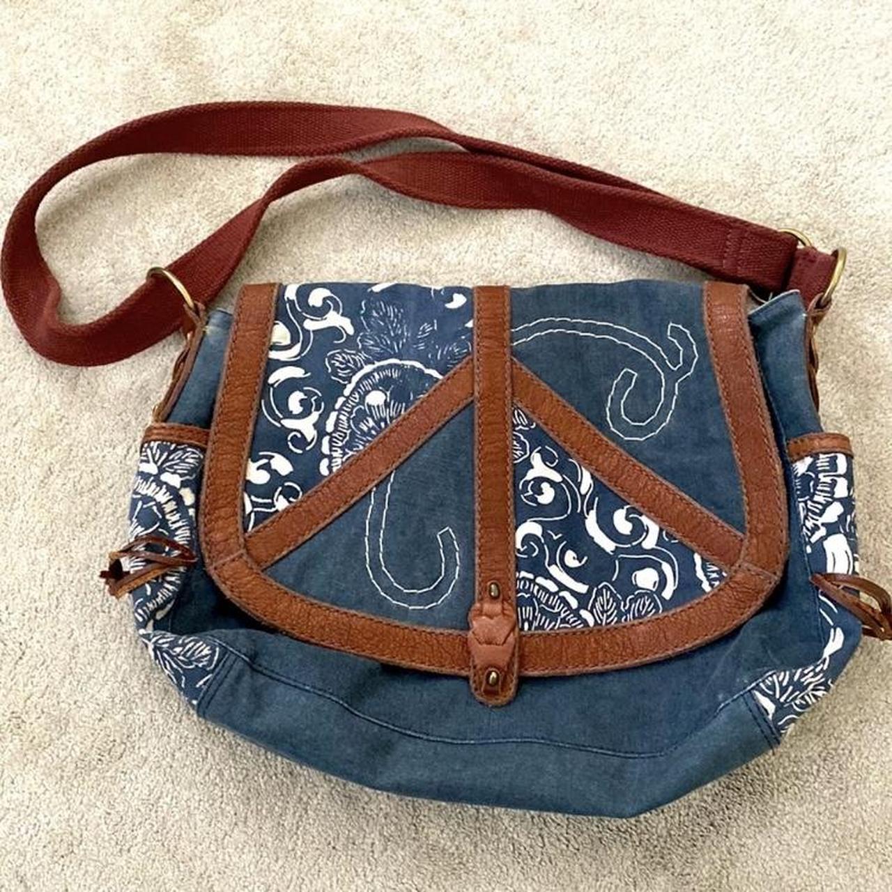 Lucky Brand Peace Sign Denim Leather Crossbody