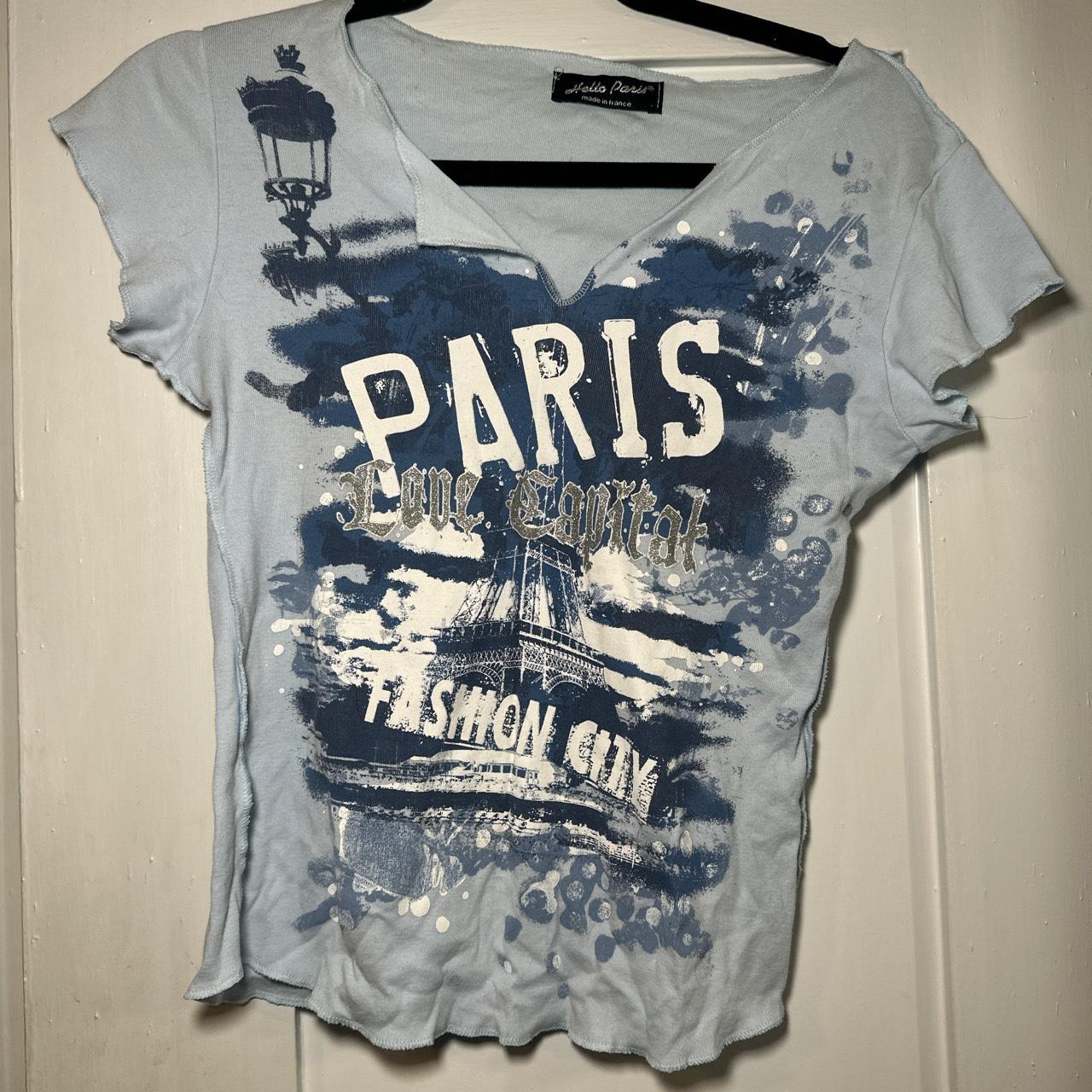 HELLO PARIS blue tee with Paris graphic (made in... - Depop