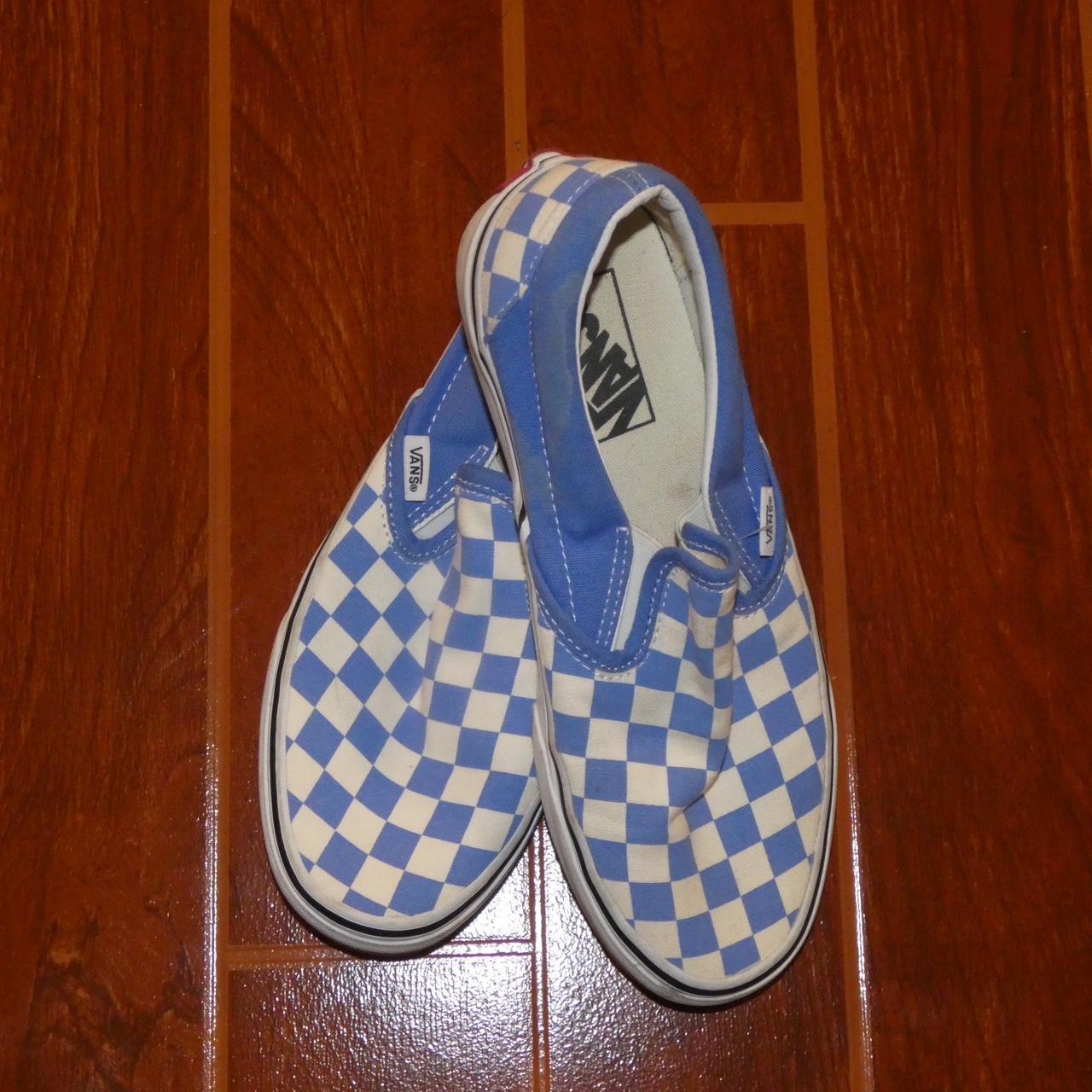 Vans checkered blue slip on sale on