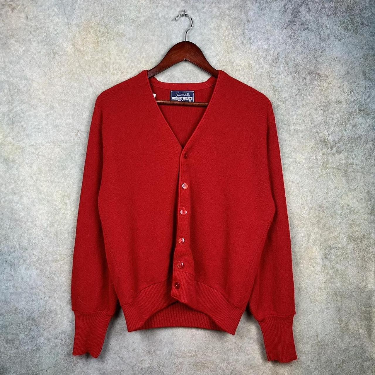 Vintage Knit Cardigan - 80s red robert bruce... - Depop