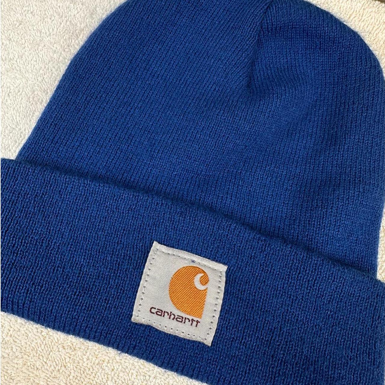 Vintage Blue Carhartt Beanie 90s Blue cahartt... Depop