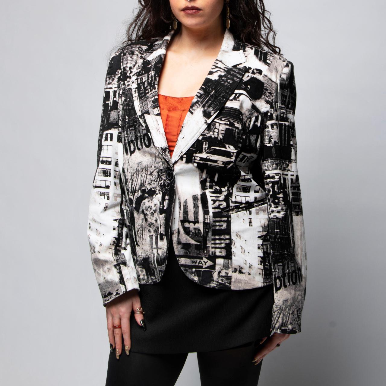 90s Newspaper Print Blazer Marked a vintage size... Depop