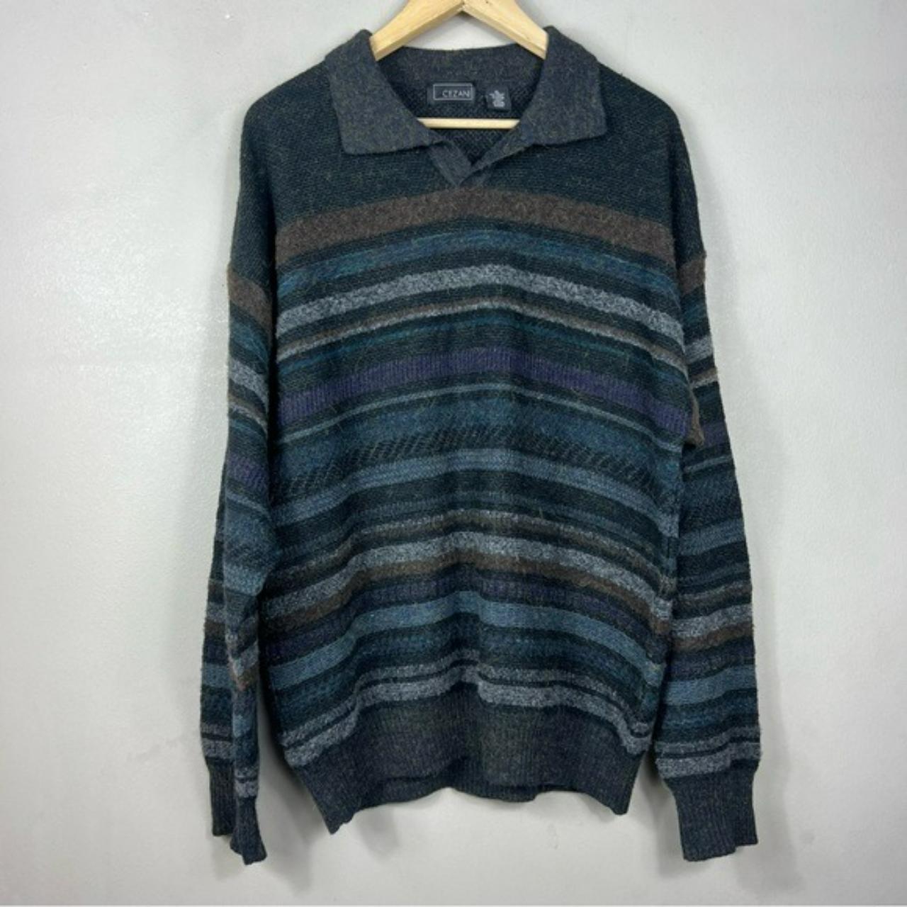 Men’s Vintage Oversized Striped Wool Collar Sweater... - Depop