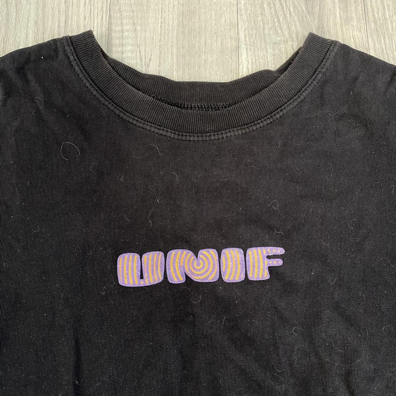 UNIF logo fuzzy black crop top t shirt. So cute!... - Depop