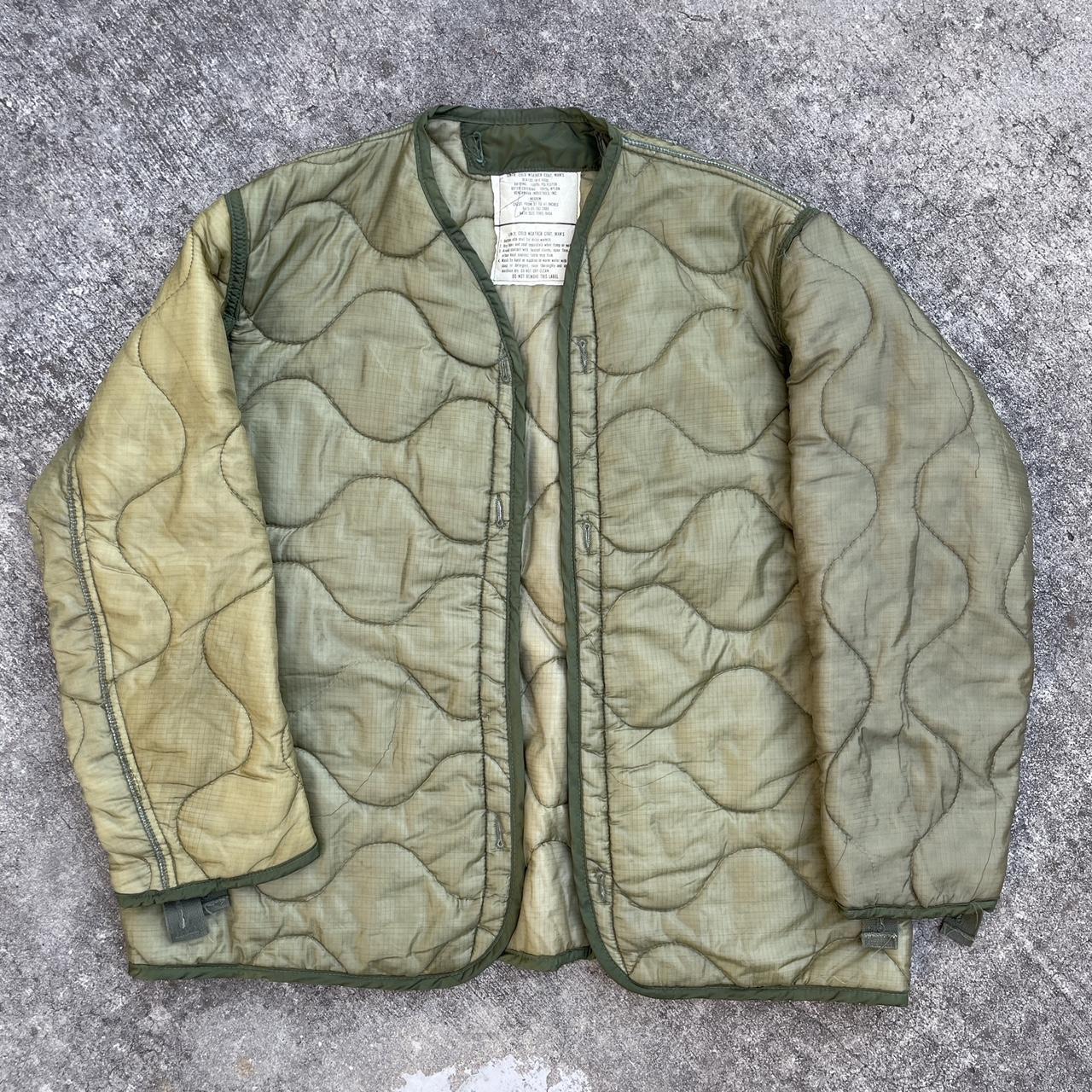 vintage military jacket liner vintage quilted green... - Depop