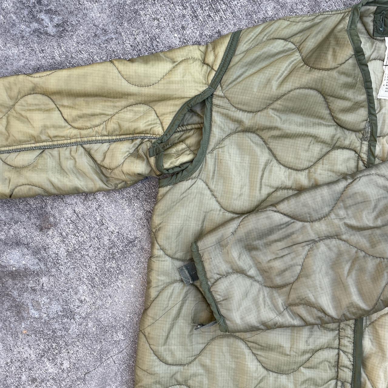 vintage military jacket liner vintage quilted green... Depop