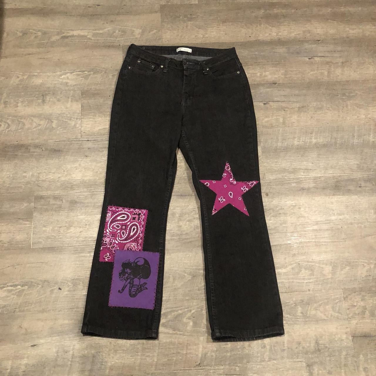 Purple brand jeans size 36 Flared bandana print.  - Depop