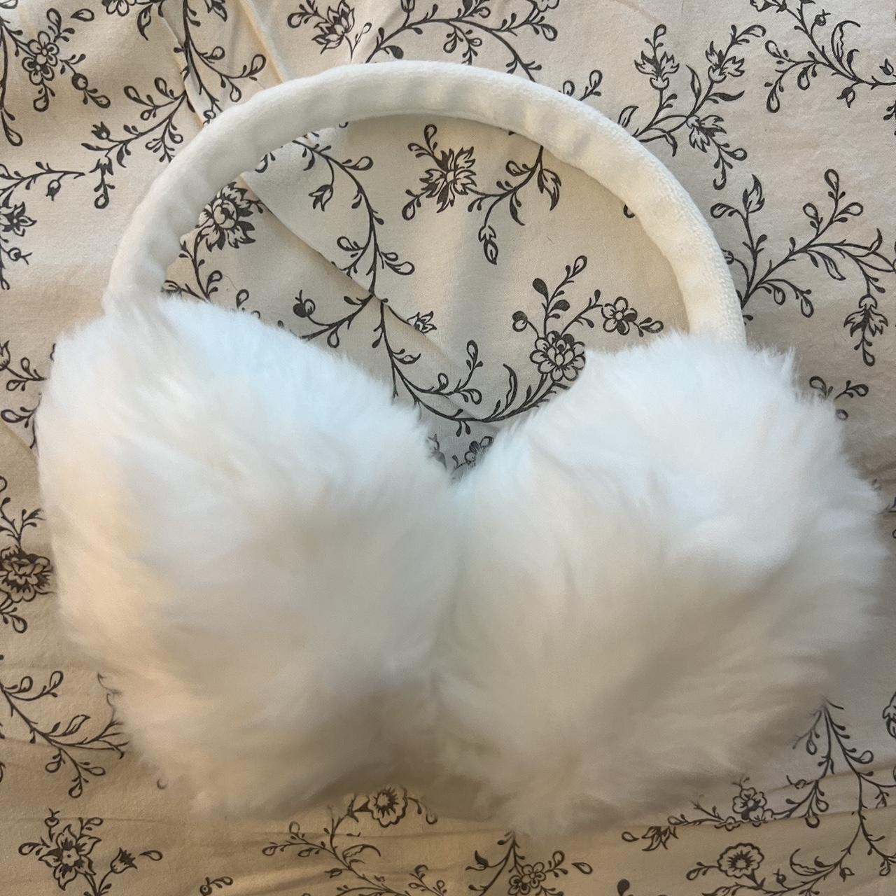 fuzzy white earmuffs from amazon never used branded... Depop