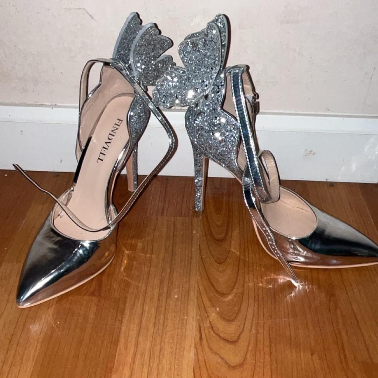 Silver sparkly butterfly stilettos pointed bottom. Depop