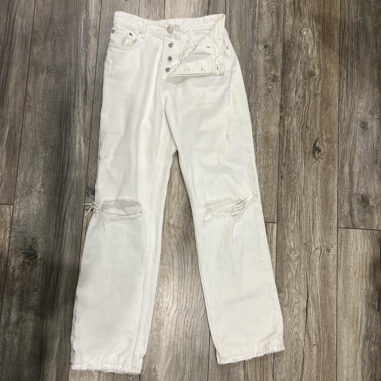 ZARA White ripped denim jeans. Straight leg. Size 8UK. - Depop