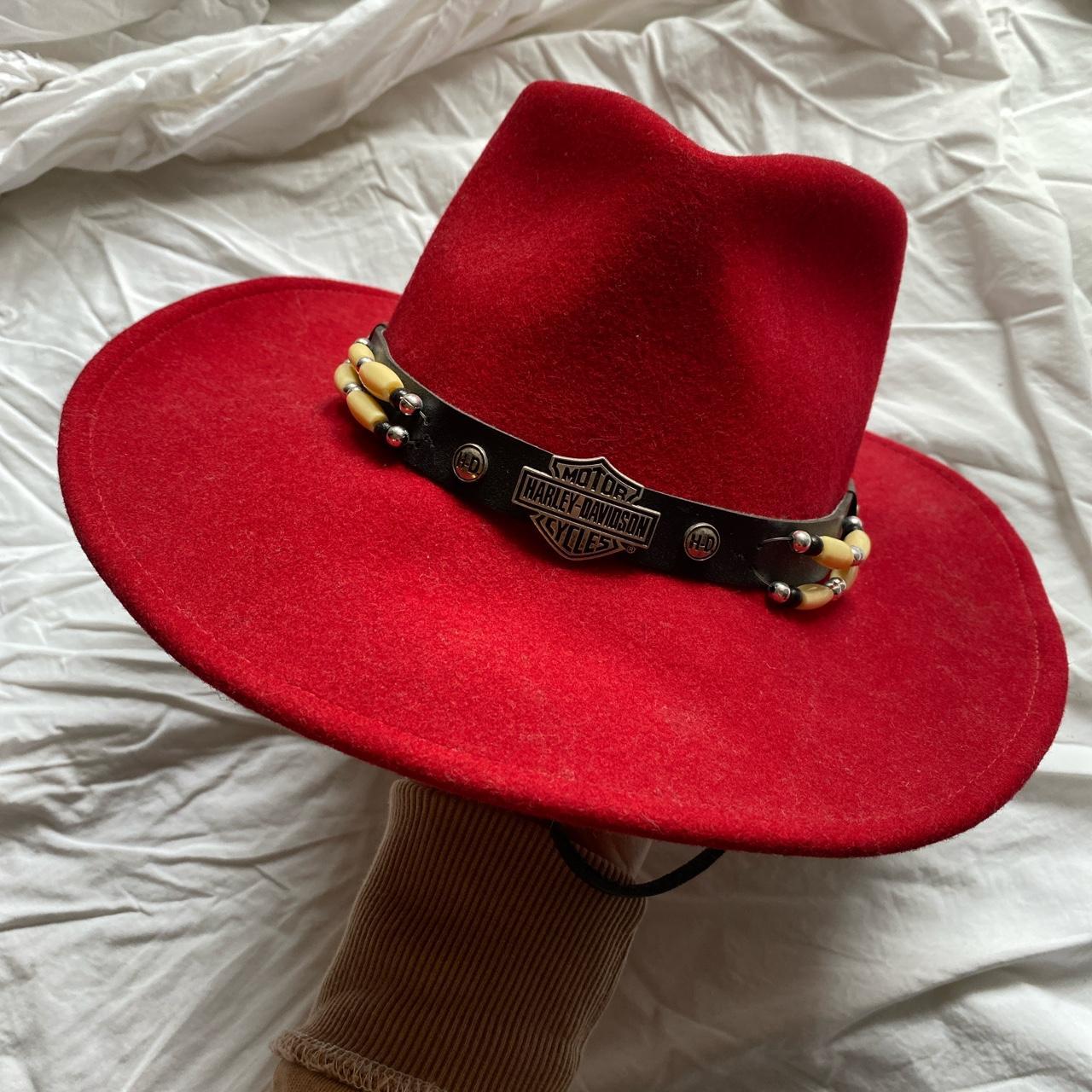 Authentic red wood Harley Davidson Cowboy Hat from