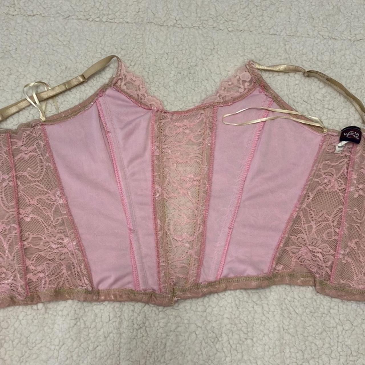 Vintage Y2K Nude Pink Lace Corset Bustier Top XS - Depop