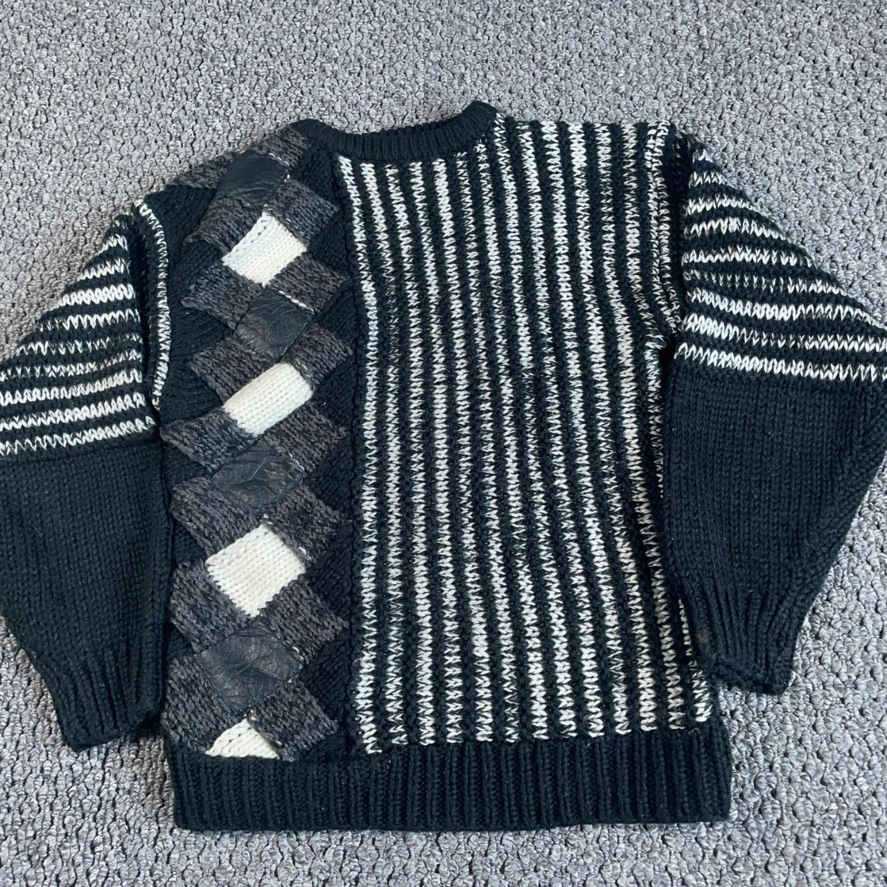 80s Vintage Leather trimmed knit sweater