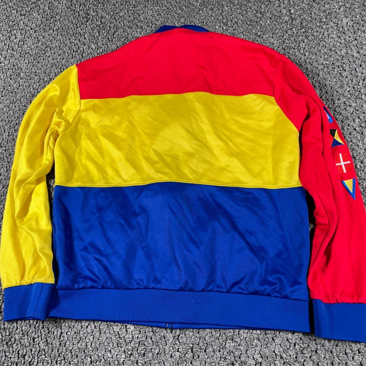 Blue yellow hot sale red jacket