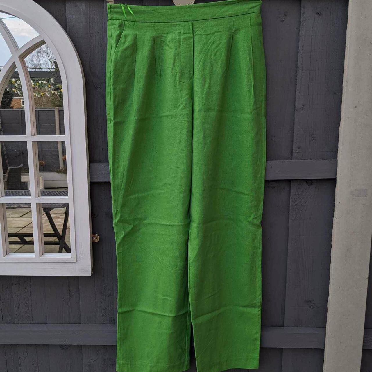 Green linen trousers from et vous matalan. Size 8.... Depop