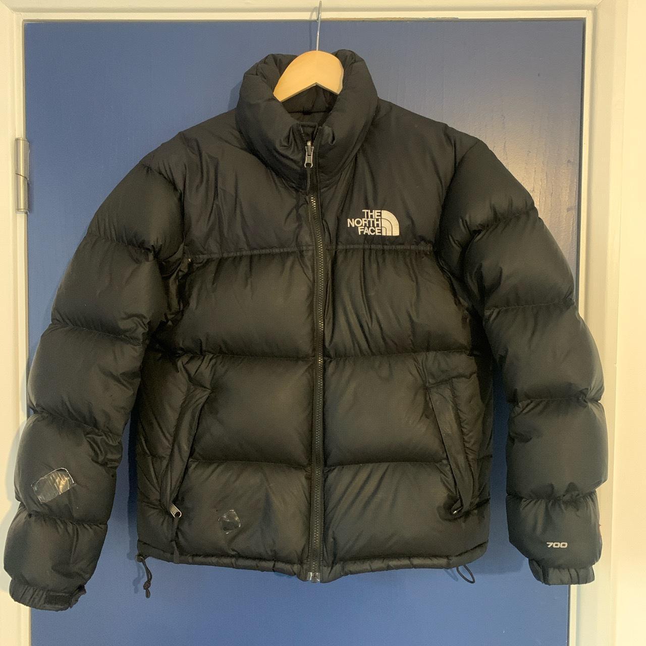 North face nupste puffer jacket Black some rips... - Depop