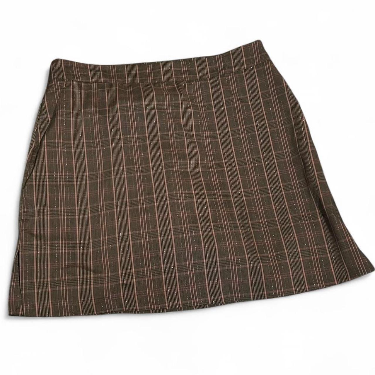 Women's Elastane / Lycra / Spandex Skirt - Brown/Pink - 8 – Tehama brown and pink tartan/plaid skirt with …
