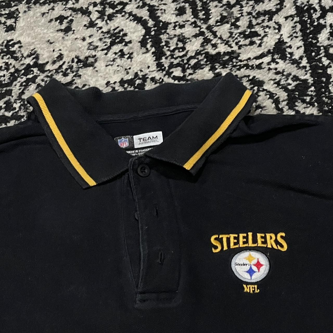 NFL Pittsburgh Steelers Mens Polo Shirt M MED Black Gold Button Short  Sleeve NEW